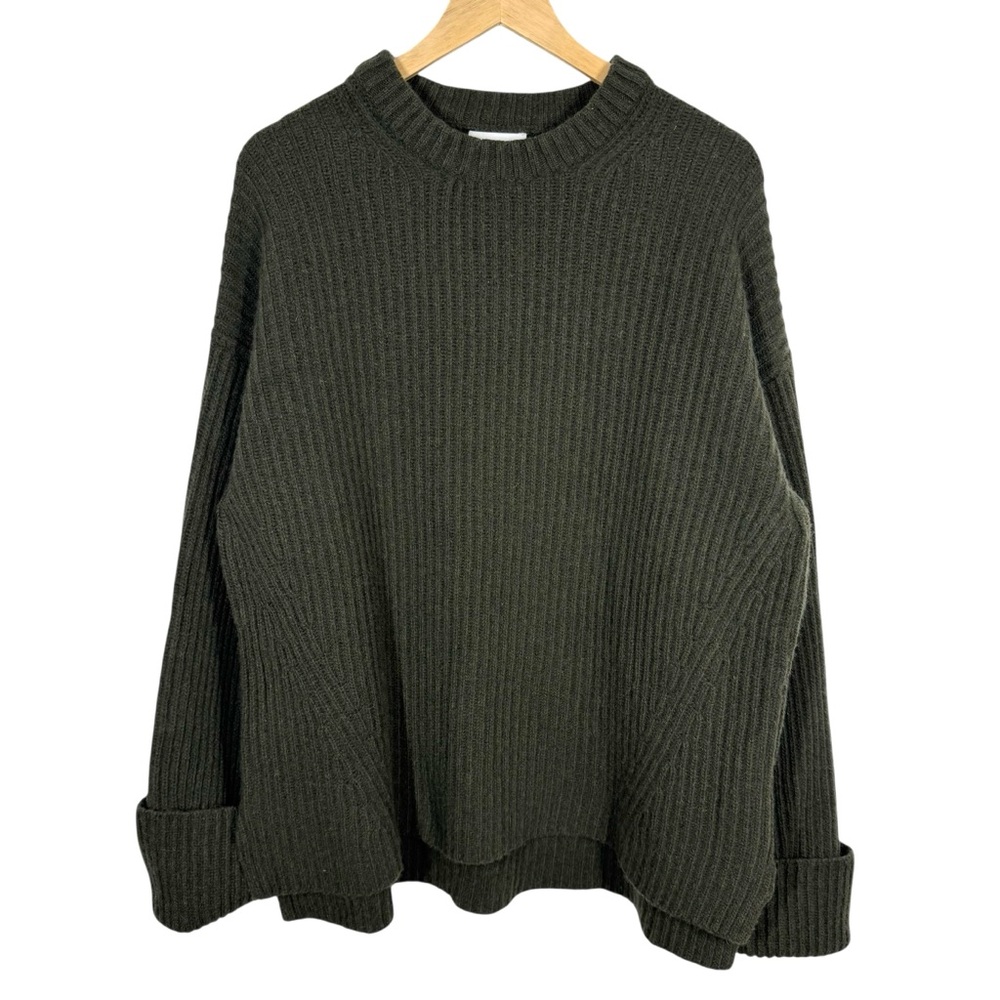 GANNI Recycled Ribbed Chunky Knit Relaxed Fit Sweater Wrist Cuff Dark Green L - Picture 2 of 11